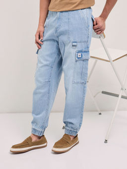 The Bear House - Men'S Light Blue Baggy Solid Cotton Jeans