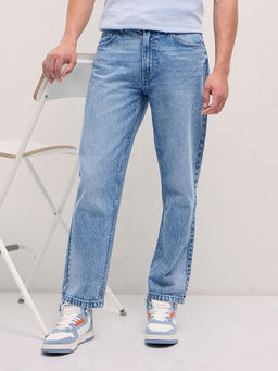 The Bear House - Men'S Mid Blue Straight Solid Cotton Jeans