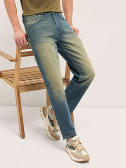 The Bear House - Men'S Mid Blue Straight Faded Cotton Jeans