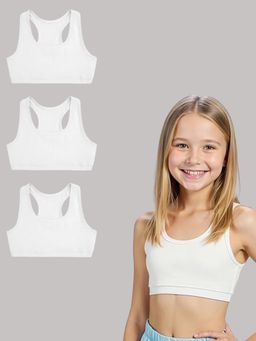 A.T.U.N. - Girls White Cotton Sports Bra (Pack Of 3)