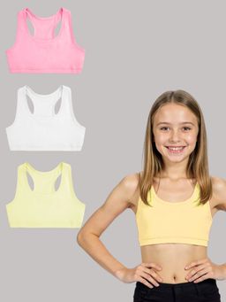 A.T.U.N. - Girls Pink and White Cotton Sports Bra (Pack Of 3)