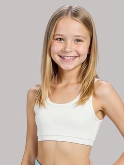A.T.U.N. - Girls White Cotton Sports Bra