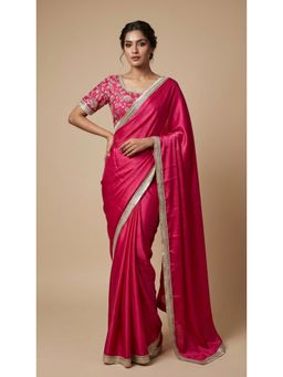 Dress & Dazzle - Hot Pink Pre-Drape Saree with Stitched Blouse