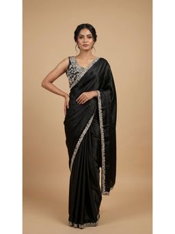 Dress & Dazzle - Black Satin Saree with Stitched Blouse