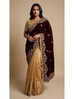 Dress & Dazzle - Multi-Color Tissue And Velvet Saree with Stitched Blouse