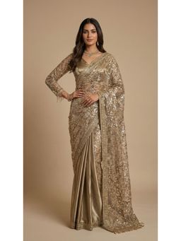 Dress & Dazzle - Mocha Pre - Drape Saree with Stitched Blouse