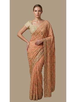 Dress & Dazzle - Peach Georgette Saree with Stitched Blouse