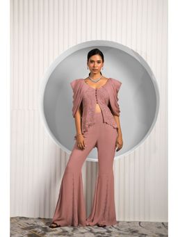 Jade by Ashima - Brown Crepe Thread Work Jacket with Pant