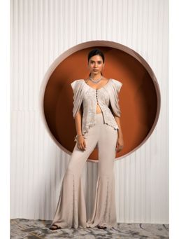 Jade by Ashima - Pink Crepe Thread Work Jacket with Pant