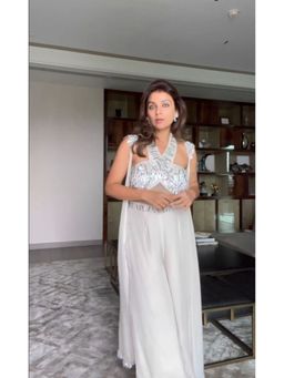 Jade by Ashima - Green Crepe Embellished/Sequined Top with Sharara with Jacket