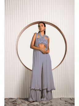 Jade by Ashima - Lavender Crepe Thread Work Top with Pant and Cape