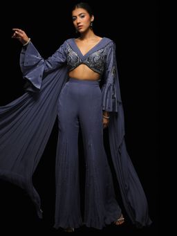 Jade by Ashima - Blue Georgette Embellished/Sequined Crop Top with Sharara