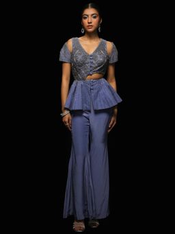 Jade by Ashima - Blue Crepe Embellished/Sequined Peplum Top with Sharara