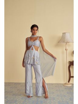 Jade by Ashima - Blue Organza Beads and Stones Kurta with Pant and Dupatta