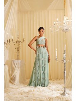 Jade by Ashima - Green Georgette Embellished/Sequined Top with Sharara