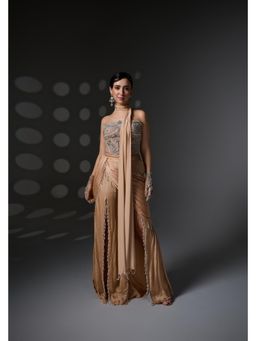 Jade by Ashima - Beige Satin Embellished/Sequined Crop Top with Pant