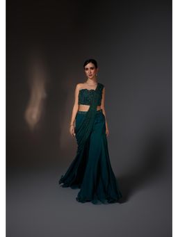 Jade by Ashima - Green Organza Embellished/Sequined Top with Sharara and Dupatta
