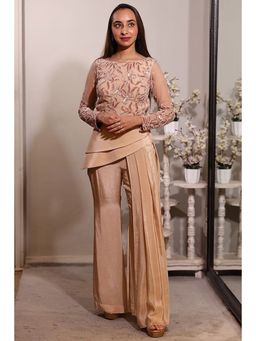 Jade by Ashima - Peach Crepe Embellished/Sequined Top with Pant