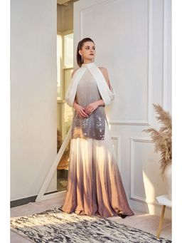 Jade by Ashima - Off White Georgette Embellished/Sequined Kurta with Sharara