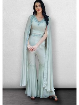 Jade by Ashima - Blue Embroidered Top with Garara and Cape