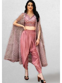 Jade by Ashima - Pink Silk Thread Work Top with Dhoti and Cape