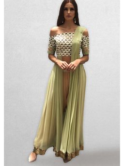 Jade by Ashima - Green Georgette Embroidered Top with Dhoti