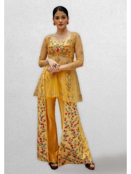 Jade by Ashima - Yellow Thread Work Crop Top with Pant and Cape