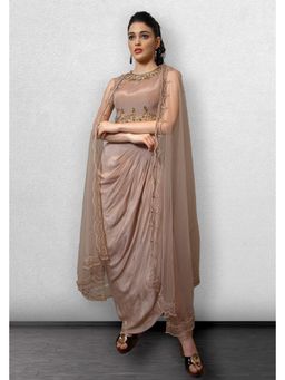 Jade by Ashima - Mauve Crepe Embellished/Sequined Crop Top with Drape Skirt and Cape