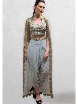 Jade by Ashima - Blue Thread Work Crop Top with Dhoti and Cape