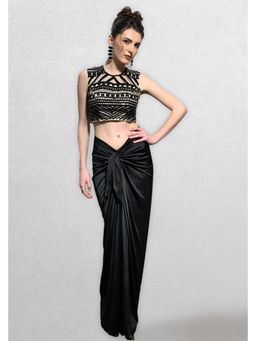 Jade by Ashima - Black Lycra Beads and Stones Crop Top with Dhoti