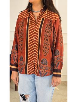 Pink Tree - Rust Ajrakh Muslin Shirt Top