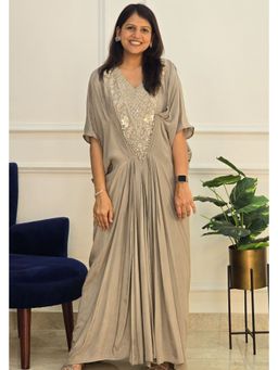 Pink Tree - Grey Crepe Embroidered Kaftan Dress