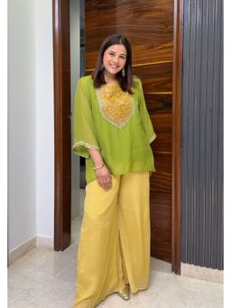 Pink Tree - Green Organza Embroidered Kurta with Palazzo