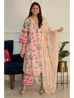 Pink Tree - Peach Pure Cotton Printed Kurta with Pant and Dupatta