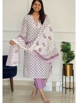 Pink Tree - Lavender Cotton Printed Kurta with Pant and Dupatta
