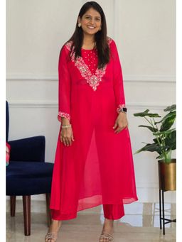 Pink Tree - Pink Organza Thread Work Kurta with Pant