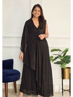 Pink Tree - Black Chinon Embellished/Sequined Maxi Dress