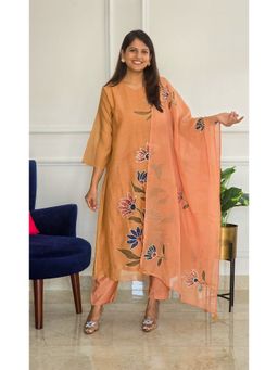 Pink Tree - Brown Chanderi Embellished/Sequined Kurta with Pant and Dupatta