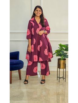 Pink Tree - Wine Cotton Printed Kurta with Pant Co-Ord
