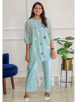 Pink Tree - Aqua Mul Embroidered Top with Pant Co-Ord