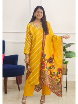 Pink Tree - Yellow Silk Embroidered Kurta with Pant and Dupatta