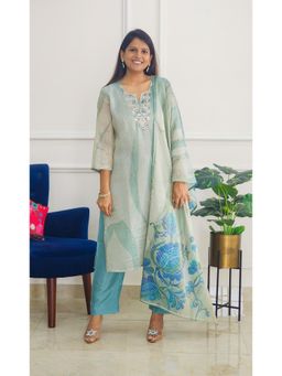 Pink Tree - Blue Tissue Embellished/Sequined Kurta with Pant and Dupatta