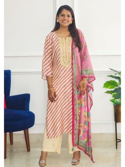 Pink Tree - Mauve Muslin Embroidered Kurta with Pant and Dupatta