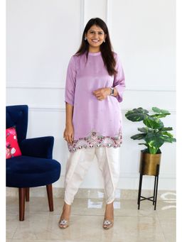 Pink Tree - Lavender Satin Embellished/Sequined Kurta with Dhoti