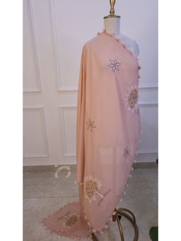 Pink Tree - Beige Linen Embroidered/Embellished Dupatta