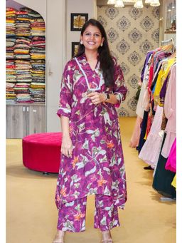 Pink Tree - Wine Silk Printed Kurta with Pant Co-Ord