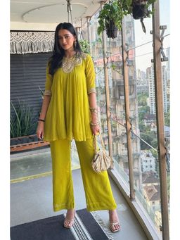 Pink Tree - Green Georgette Zardozi Top with Palazzo