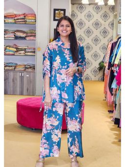 Pink Tree - Teal Muslin Printed Kurti with Pant Co-Ord
