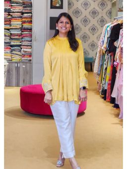 Pink Tree - Yellow Georgette Embroidered Top with Pant Co-Ord