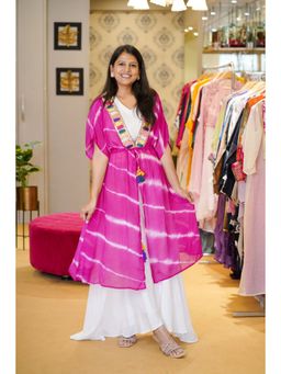 Pink Tree - Pink Chinon Gota Cape Jacket with Inner with Palazzo